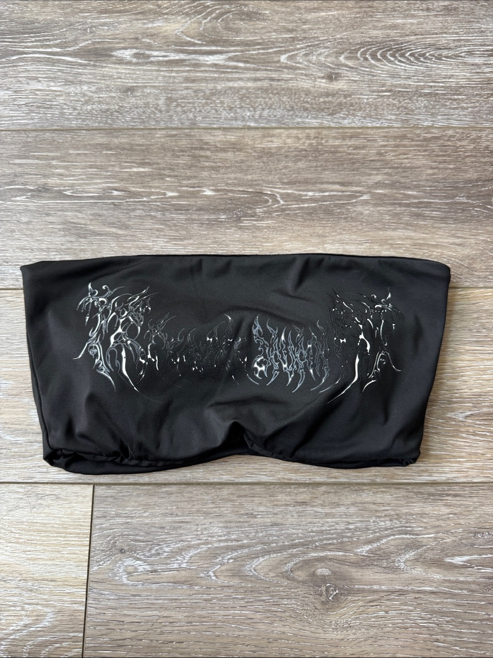 Black Tube Top with Silver Graphic Detail